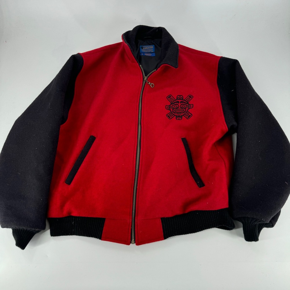 Pendleton Wool Varsity Jacket Red Black Mens XL Native American Tribal VTG RARE